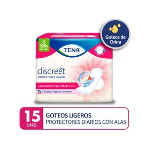 Protectores Diarios TENA Discreet Largos con Alas Paquete 15un