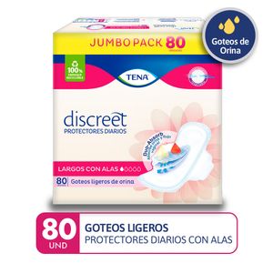 Protectores Diarios TENA Discreet Largos con Alas Paquete 80un