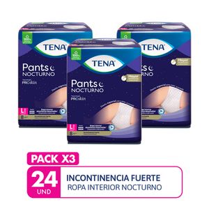 PACK X3 Ropa interior absorbente TENA Pants Nocturno Talla L Paquete 8un