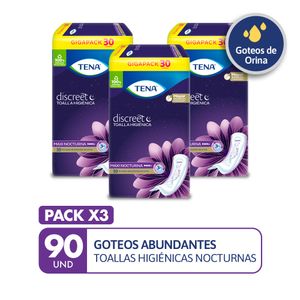 PACK X3 Toallas higiénicas TENA Discreet Maxi Nocturno Paquete 30un