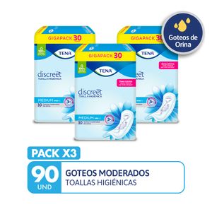 PACK X3 Toallas higiénicas TENA Discreet Medium Paquete 30un