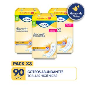 PACK X3 Toallas higiénicas TENA Discreet Maxi Paquete 30un