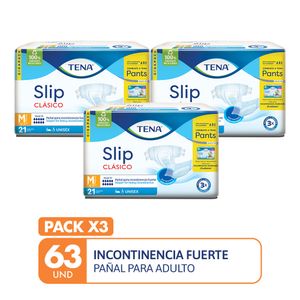 PACK X3 Pañal para adulto TENA Slip Clásico Talla M Paquete 21un