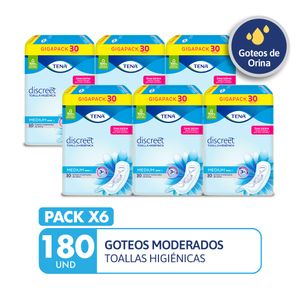 PACK X6 Toallas higiénicas TENA Discreet Medium Paquete 30un