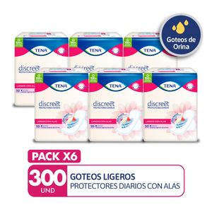 PACK X6 Protectores Diarios TENA Discreet Largos con Alas Paquete 50un