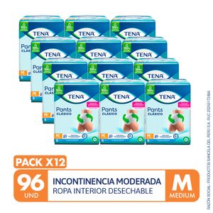 PACK X12 Ropa interior absorbente TENA Pants Clásico Talla M Paquete 8un