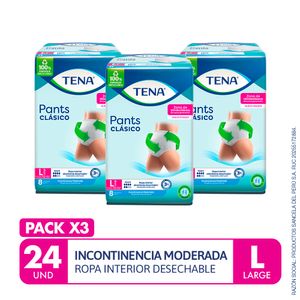 PACK X3 Ropa interior absorbente TENA Pants Clásico Talla L Paquete 8un