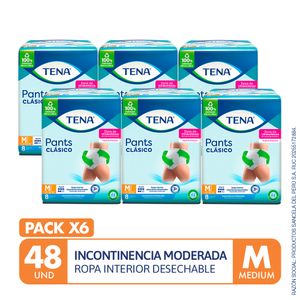 PACK X6 Ropa interior absorbente TENA Pants Clásico Talla M Paquete 8un