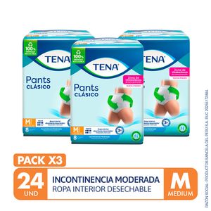 PACK X3 Ropa interior absorbente TENA Pants Clásico Talla M Paquete 8un