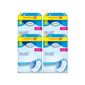 PACK X4 Toallas higiénicas TENA Discreet Medium Paquete 30un